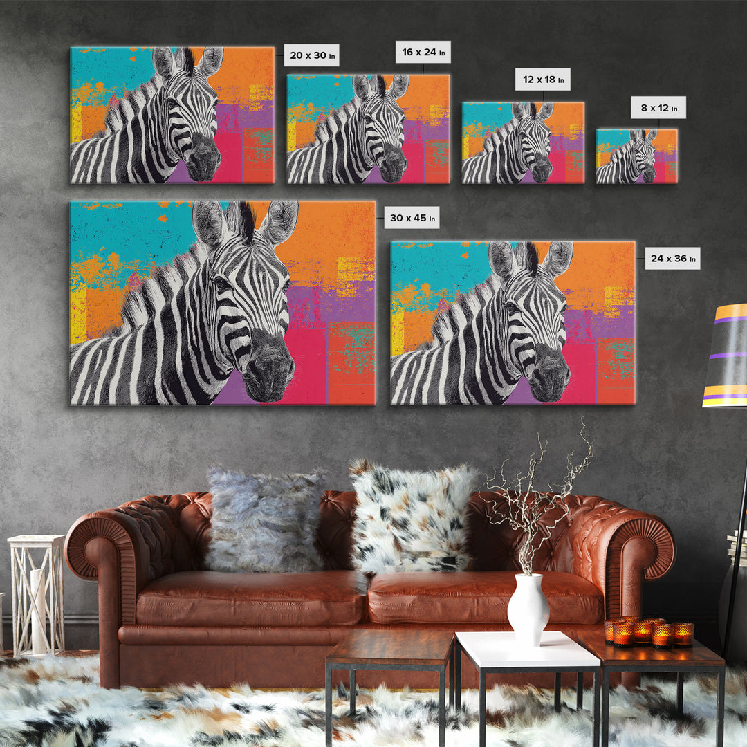 Zebra in Rainbow Pop Pattern Canvas Print, Pop Art, Portrait, Living Room Decor, Pop, Graffiti Art, Eclectic Home Decor, POP-3x2-17