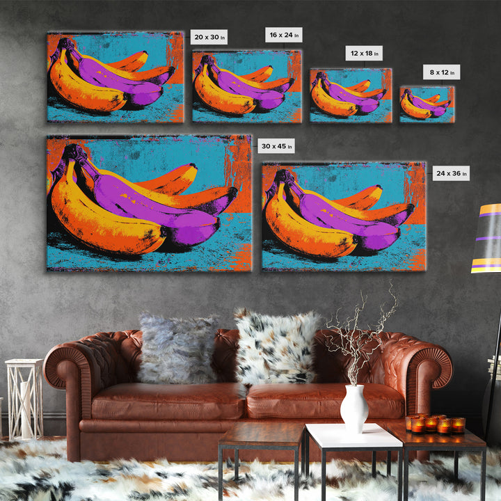 Bright Banana Still Life Canvas Print, Pop Art, Portrait, Living Room Decor, Fine Art, Pop, Graffiti Art, Eclectic Home Decor, POP-3x2-30