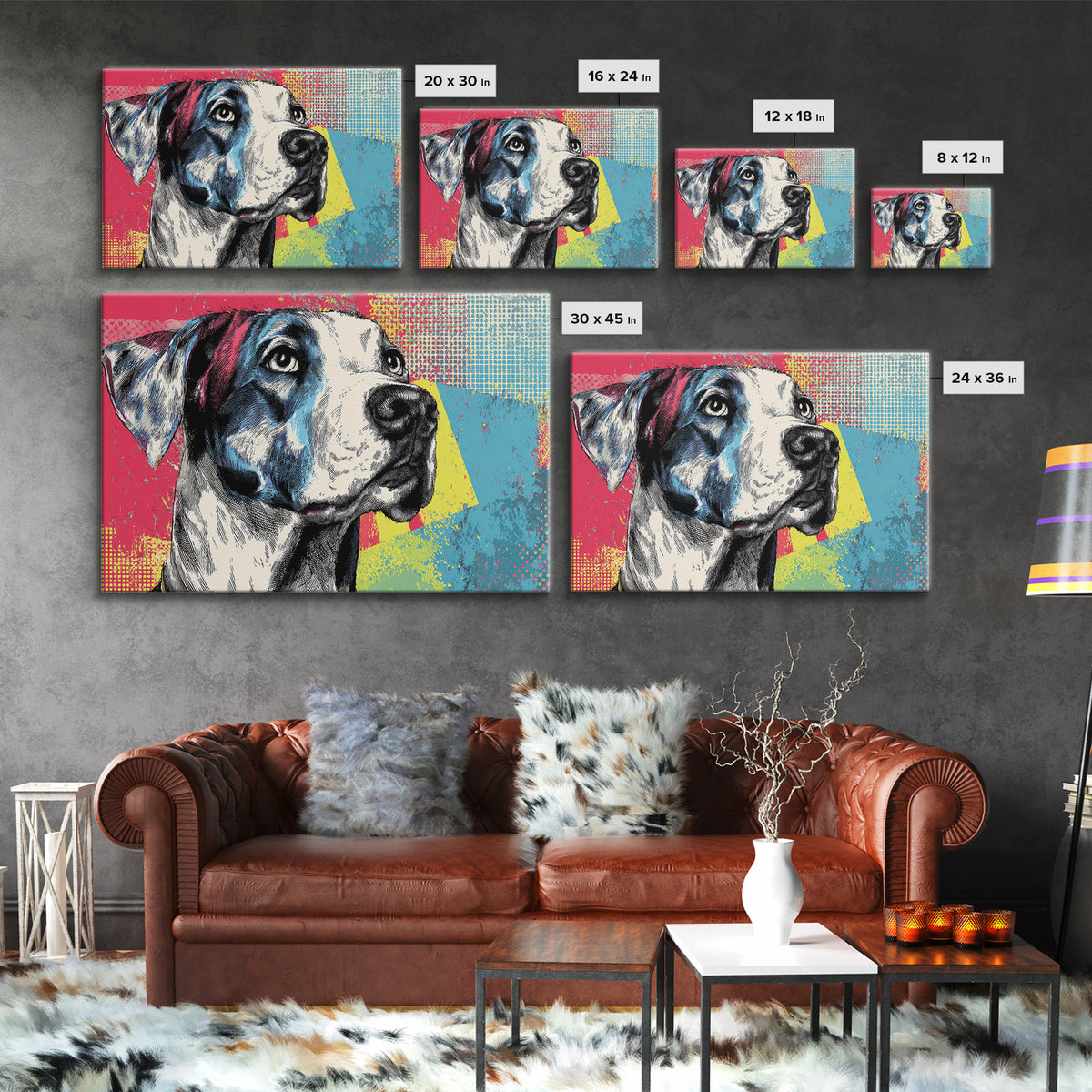 Pop Art Dog Portrait Framed Canvas Print, Pop Art, Art Print, Living Room Decor, Fine Art, Pop, Custom Portrait, Pet Portrait, POP-3x2-59