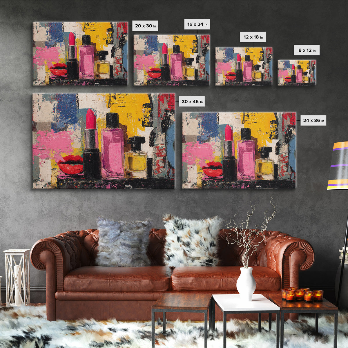 Lipstick and Perfume Fashion Still Life Canvas Print, Pop Art, Modern Decor, Living Room Decor, Fine Art, Pop, Home Decor, POP-3x2-72