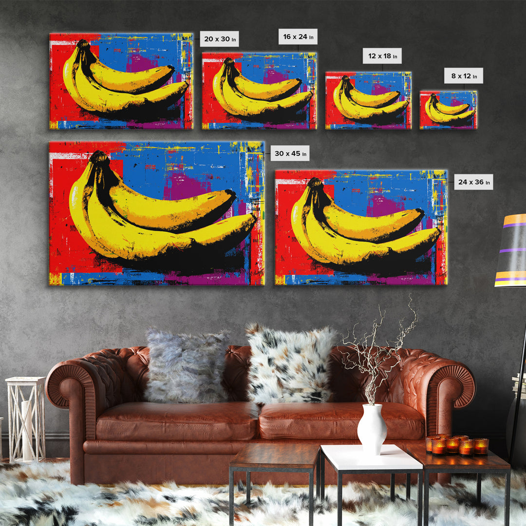 Bright Banana Still Life Framed Canvas Print, Pop Art, Canvas Painting, Living Room Decor, Fine Art, Pop, Statement Artwork, POP-3x2-78