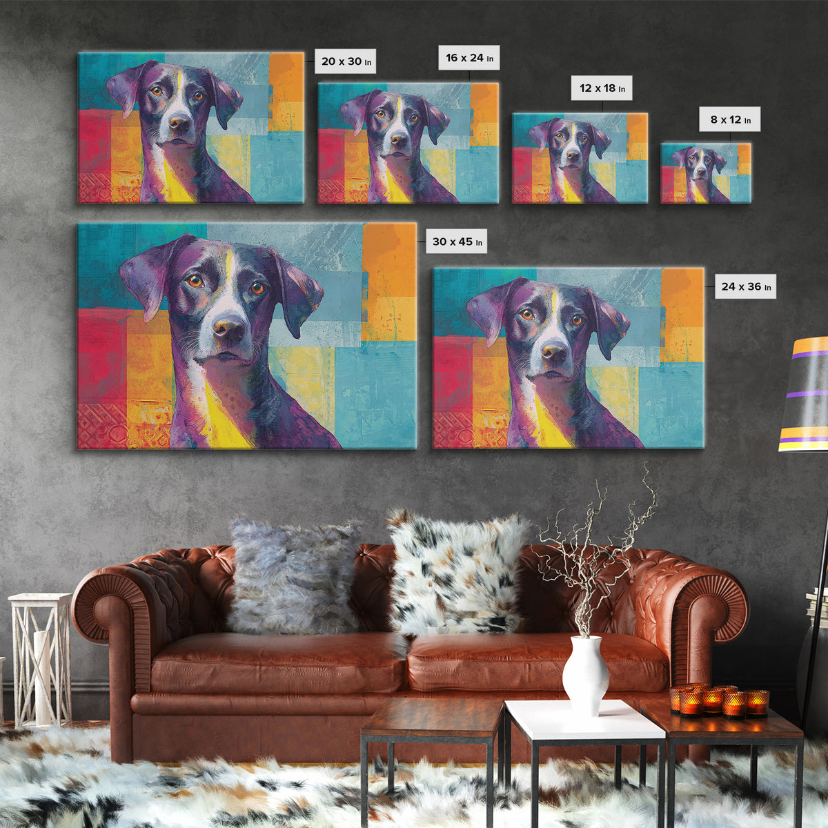 Pop Art Dog Portrait Canvas Print, Pop Art, Wall Art, Living Room Decor, Fine Art, Pop, Original Art, Canvas Wall Art, POP-3x2-83