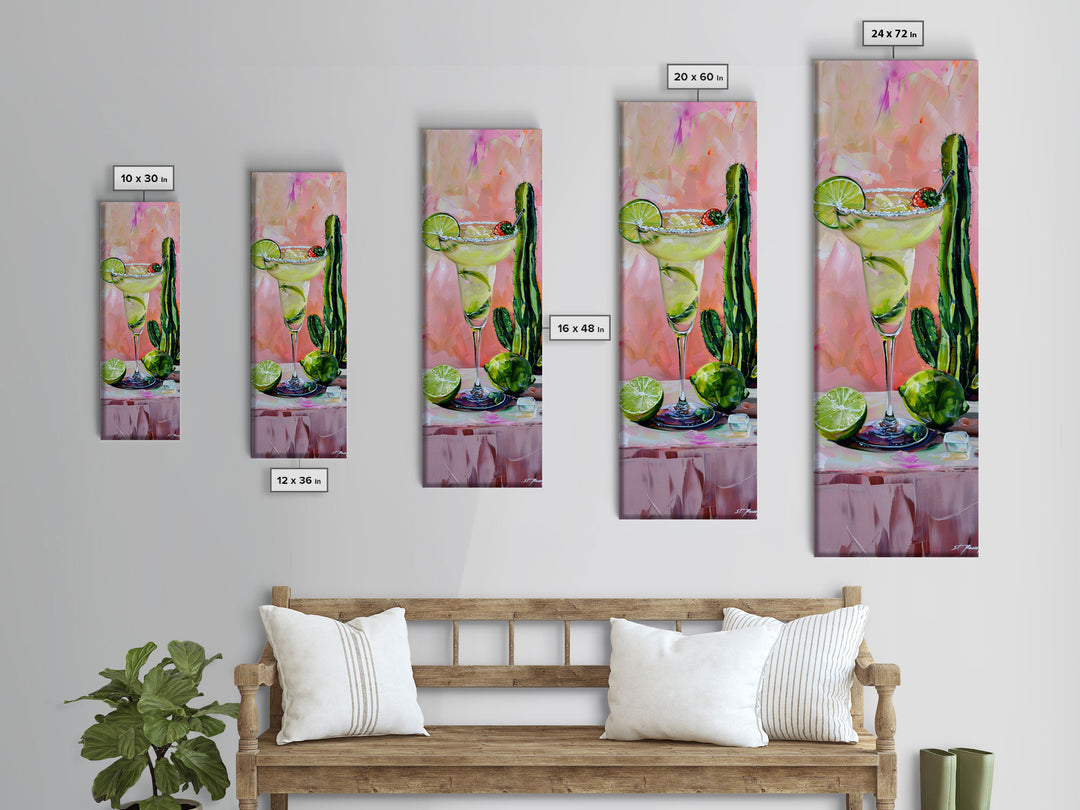 Martini Cocktail Framed Canvas Art, Canvas Bar Art, Tall and Narrow Kitchen Wall Art, Southwestern Wall Art, Margarita Painting for Kitchen