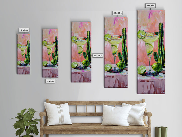 Martini Cocktail Framed Canvas Art, Canvas Bar Art, Tall and Narrow Kitchen Wall Art, Southwestern Wall Art, Margarita Painting for Kitchen