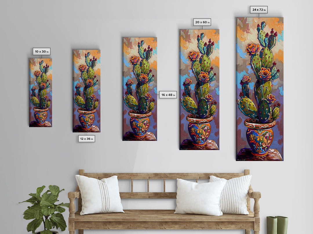 Cactus Canvas Printed and Framed Art, Colorful Botanical Wall Art, Desert Art Print, Vertical Narrow Wall Art, Art Print for Kitchen
