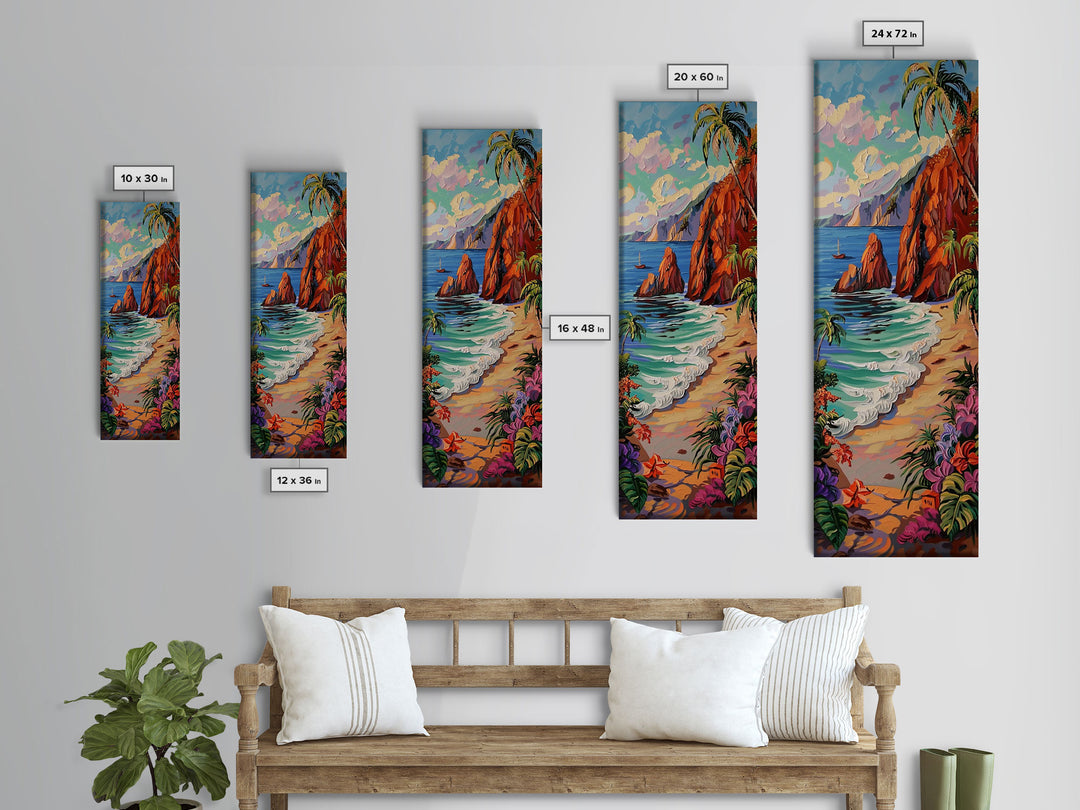Colorful Hawaii Coastal Art Printed and Framed on Canvas, Beach House Wall Art Decor, Textured Canvas Painting, Modern Art for Living Room
