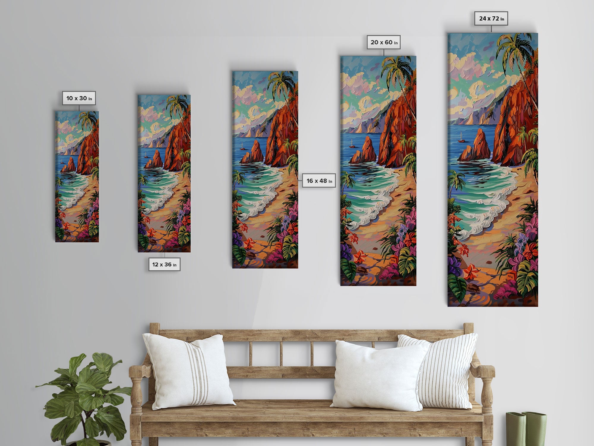 Colorful Hawaii Coastal Art Printed and Framed on Canvas, Beach House Wall Art Decor, Textured Canvas Painting, Modern Art for Living Room