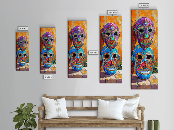 Colorful Tribal Art Painting Framed on Canvas, Spanish Style Canvas Painting, Vertical Framed Art for Living Room, Modern Canvas Art