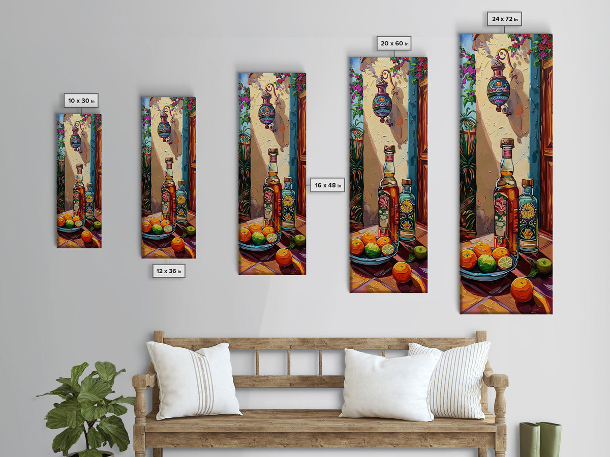 Mediterranean Still Life Canvas Painting Framed and Printed, Textured Wall Art, Rustic Vertical Framed Art for Living Room, Colorful Art