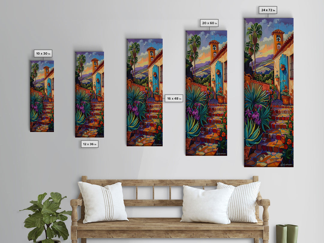 Contemporary Tuscan Style Oil Painting, Sunset Painting Framed and Printed on Canvas, Spanish Art, Living Room Wall Art Print, Mountain Art
