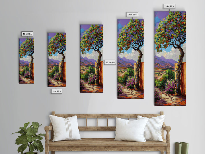 Oversized Texture Mountain Landscape Art Framed and Printed on Canvas, Vertical Impasto Painting on Canvas, Skinny Bedroom Wall Art
