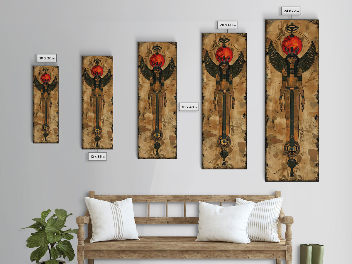 Egyptian Art Depiction of Goddess Isis - Framed Canvas Print, Midcentury Modern Wall Art, Skinny Art, Tall Art, Living Room Decor