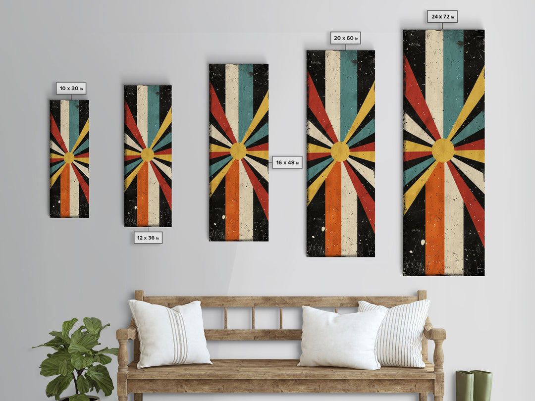 Midcentury Modern Sunburst Art, Framed Canvas Print, Retro, MCM Style, Vintage Style Wall Art, Skinny Art, Wood Frame Art