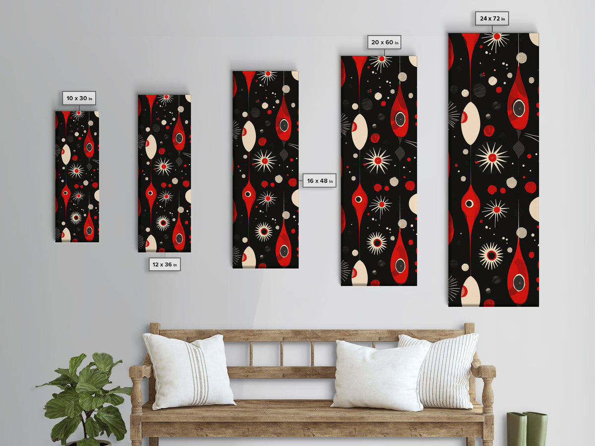 Retro MCM Style Wall Art Framed Canvas Print, Star Burst and Art Deco Shapes, Vintage 70s Style Home Decor
