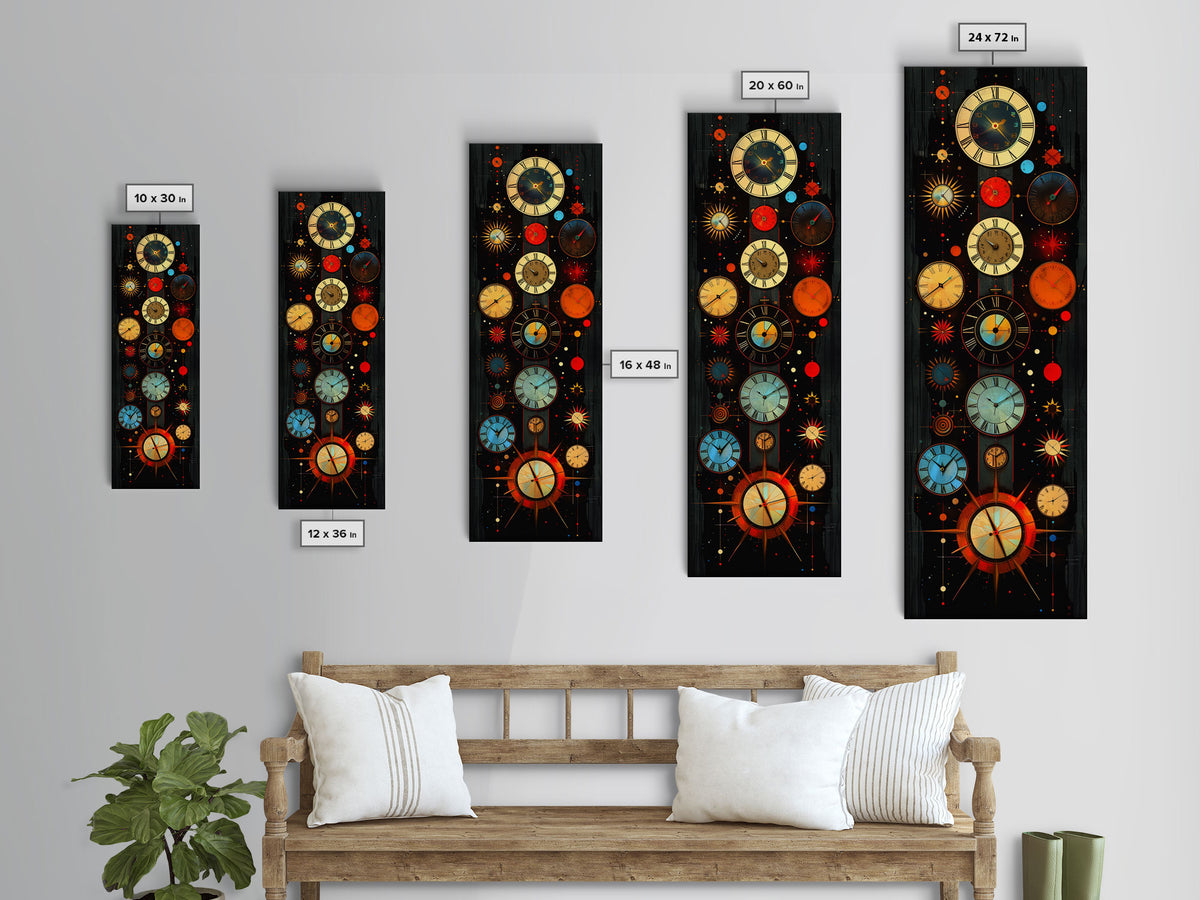 Interdimensional Wall Art, Retro Art Deco Clocks, Framed Canvas Print, Surrealist Decor