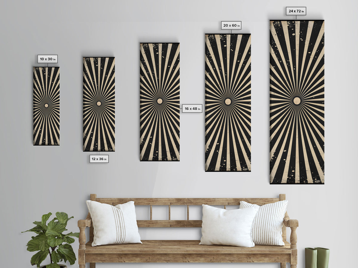Black and White Sun Burst Art Deco Inspired Framed Canvas Print, Wall Art, Office or Mancave Wall Art
