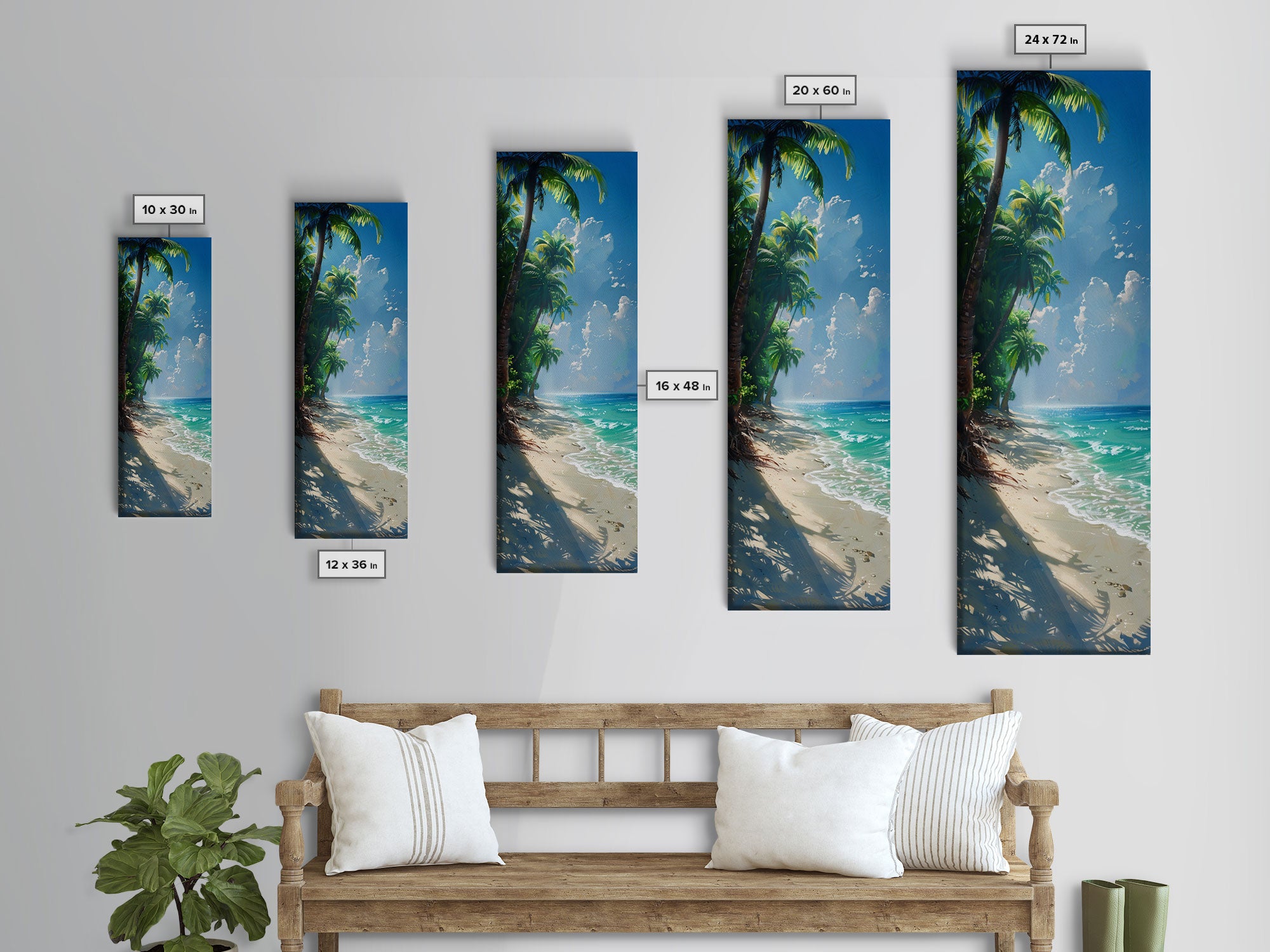 Lush Jungle With Flowing River And Bright Sunlight Skinny Art Framed Canvas Print For Living Room Or Guest Room Wall Decor