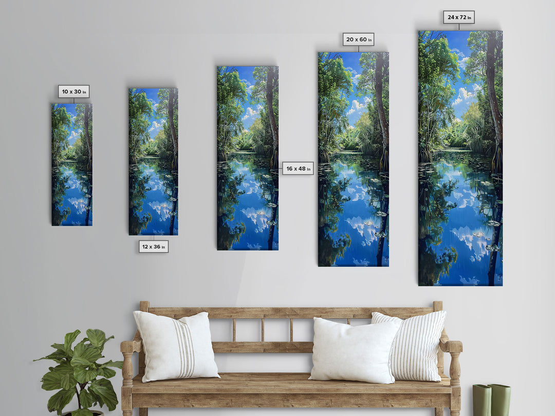 Majestic Waterfall In A Tropical Jungle Skinny Art Framed Canvas Print For Living Room Or Guest Room Wall Art