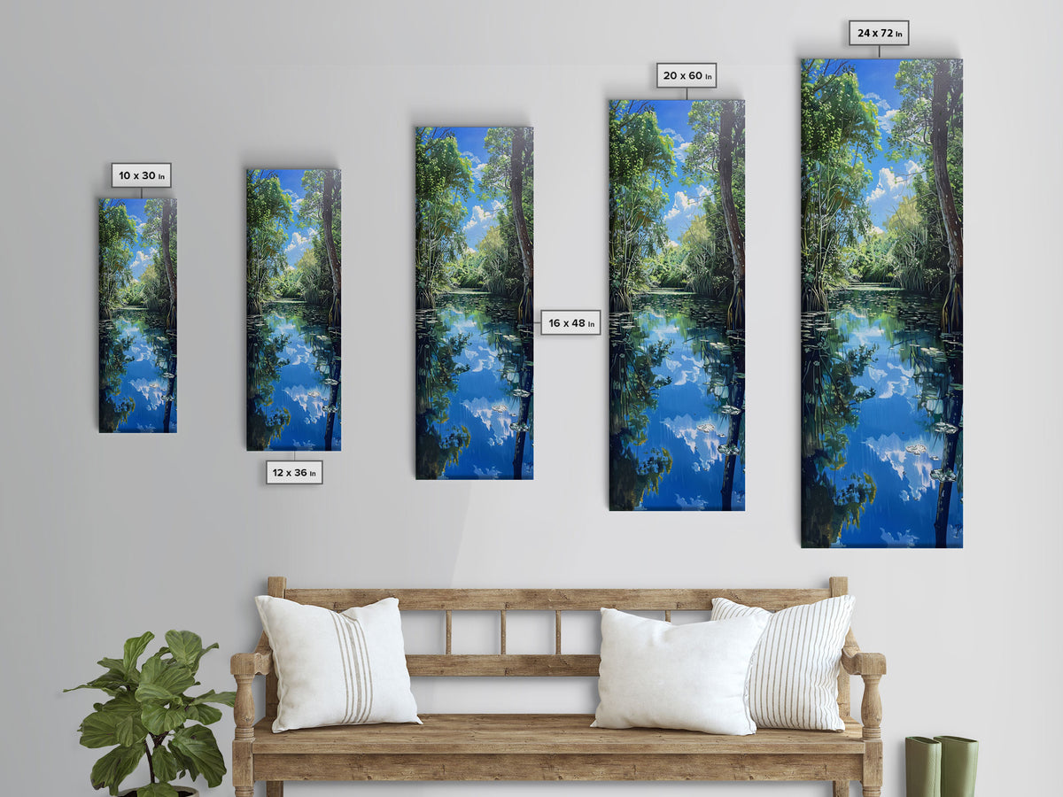 Majestic Waterfall In A Tropical Jungle Skinny Art Framed Canvas Print For Living Room Or Guest Room Wall Art