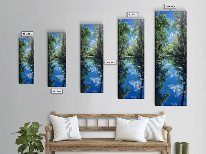 Majestic Waterfall In A Tropical Jungle Skinny Art Framed Canvas Print For Living Room Or Guest Room Wall Art