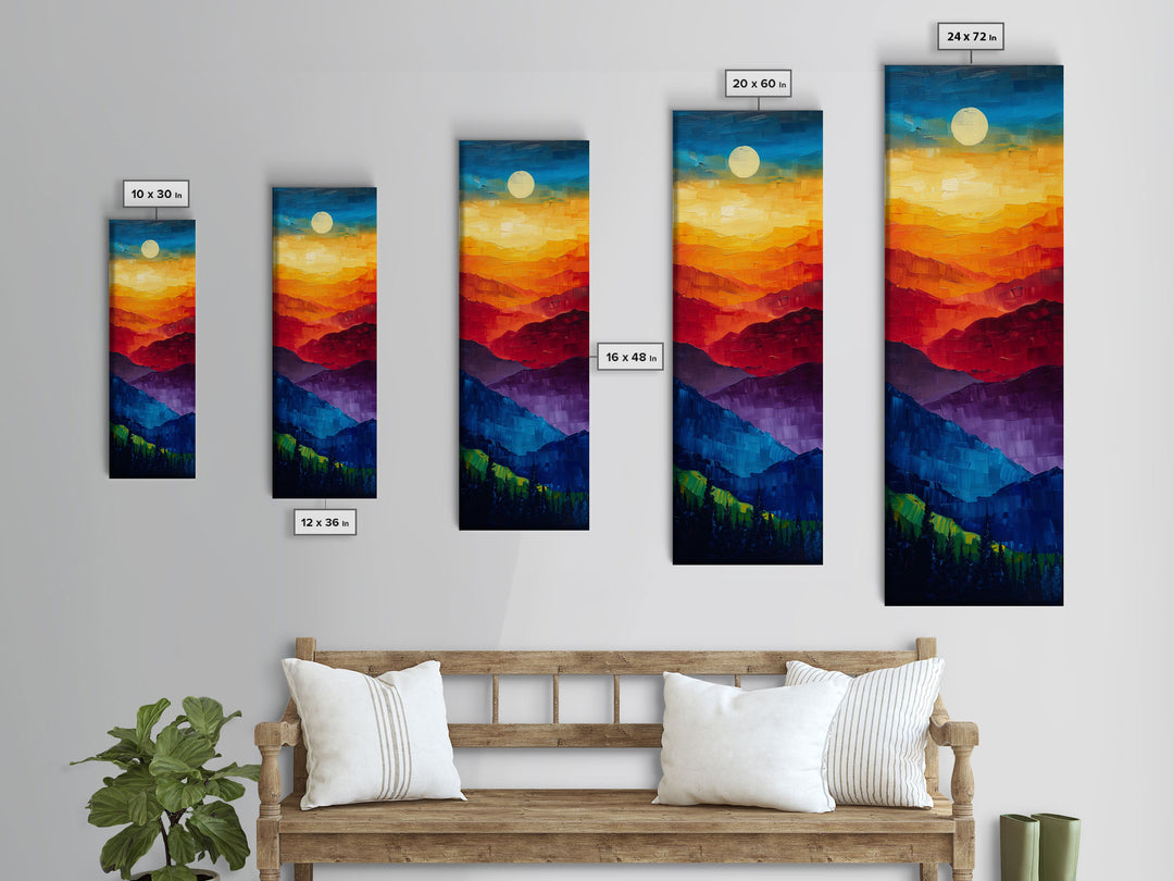 Colorful Mountains Under Moonlight - Framed Canvas Print, Skinny Tall Art, Wall Art for Living Room, Bedroom Decor, Landscape Painting, Panoramic Art