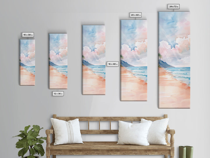 Gentle Shoreline Watercolor Art - Framed Canvas Print, Farmhouse Art, Boho Art, Skinny Art, Tall Art, Living Room Decor, Beach Wall Art for Home Decor