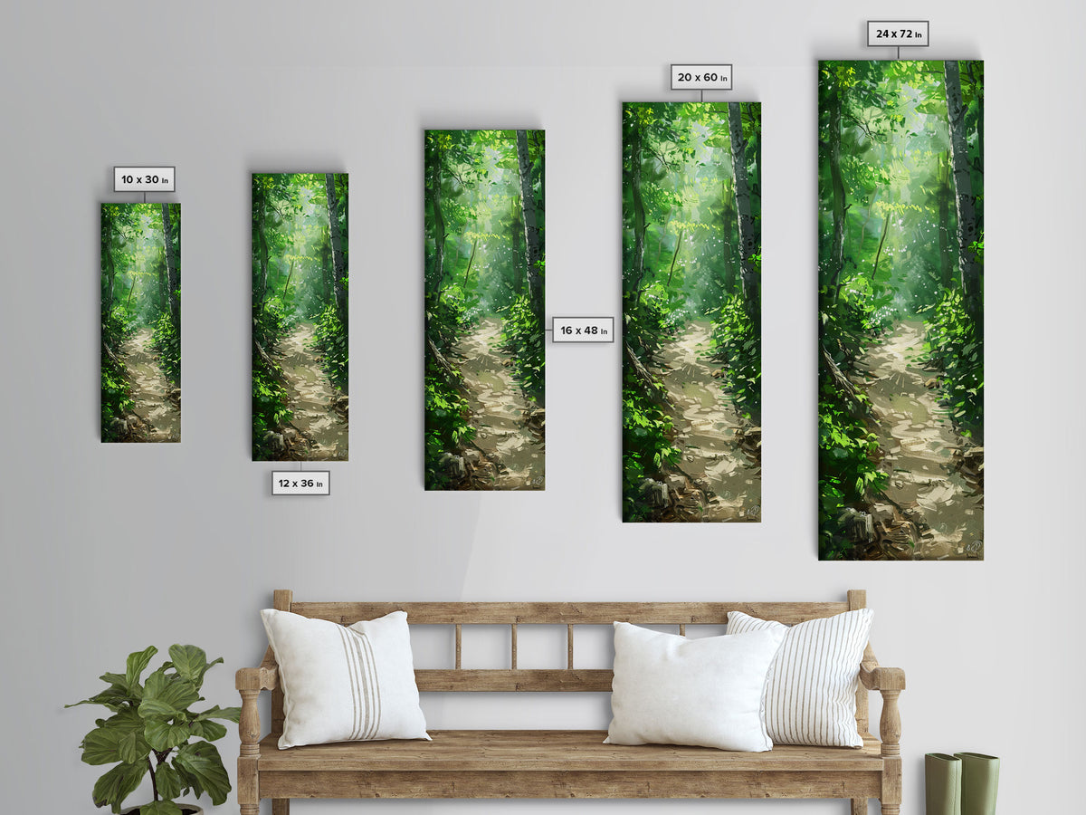 Lush Forest Pathway Art - Framed Canvas Print, Farmhouse Art, Boho Art, Skinny Art, Tall Art, Living Room Decor, Nature Wall Art for Home Decor