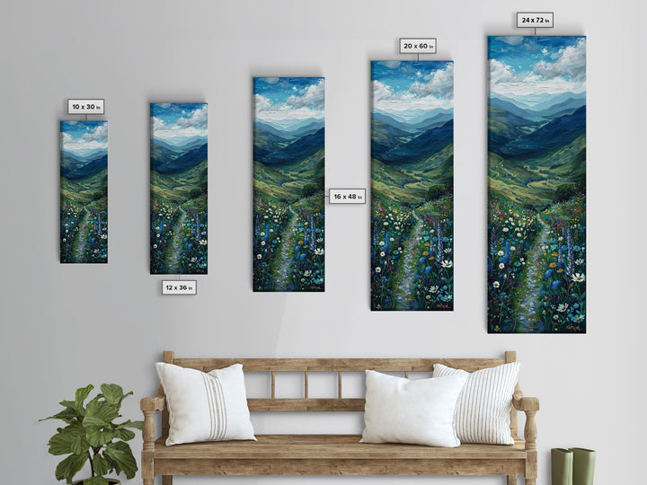 Secret Path Through The Wild Flowers, Framed Canvas Print, Unique Wall Art, Minimalist Landscape Painting, Wood Frame Art, Sofa Decor, Springtime Art