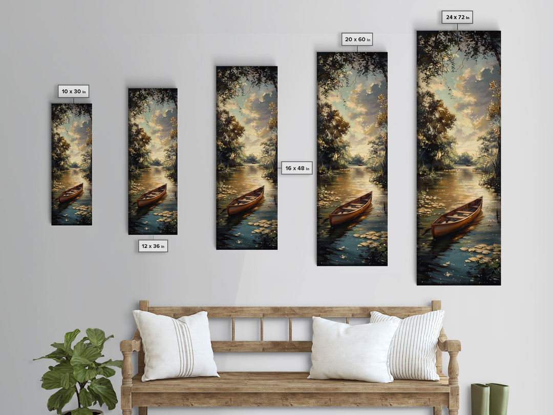 Antique Canoe Framed Canvas Print, lake House Decor, Lake Life Wall Art, Tall Wall Art For Small Spaces