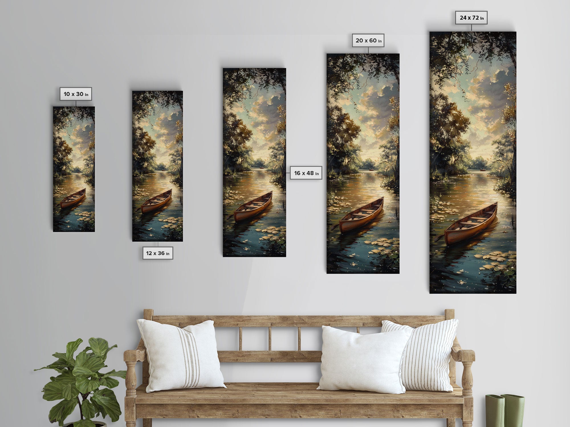 Antique Canoe Framed Canvas Print, lake House Decor, Lake Life Wall Art, Tall Wall Art For Small Spaces
