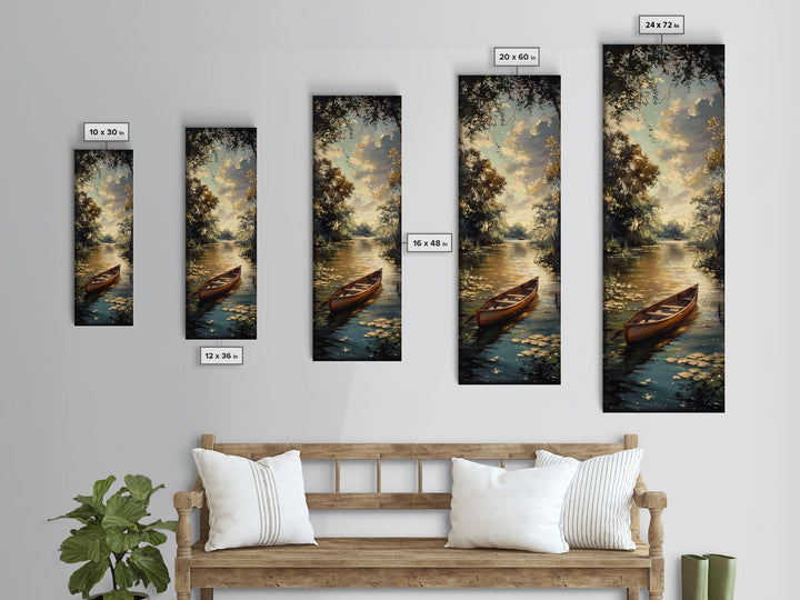 Antique Canoe Framed Canvas Print, lake House Decor, Lake Life Wall Art, Tall Wall Art For Small Spaces