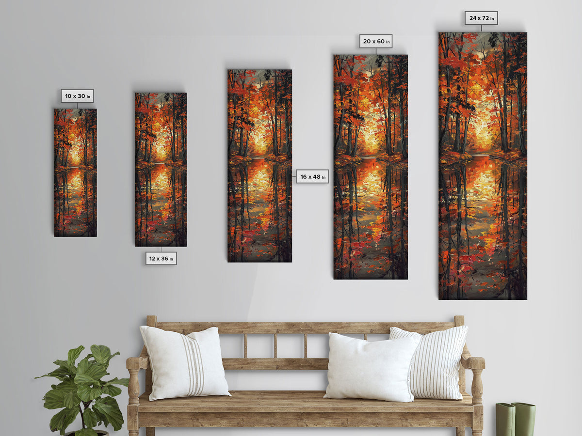 Fall Forest Reflected in The Lake, Framed Canvas Print, Whimsical Home Decor, Unique Wall Art Gift Idea For Housewarming