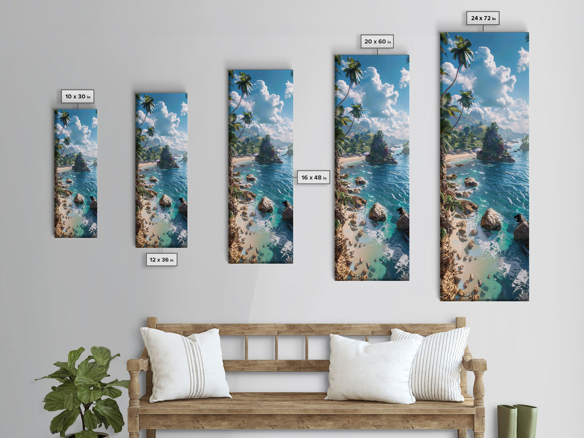 Idyllic Island Shoreline With Crystal Waters, Farmhouse Art For Modern Homes, Boho And Minimalist Wall Art In Tall Canvas Print