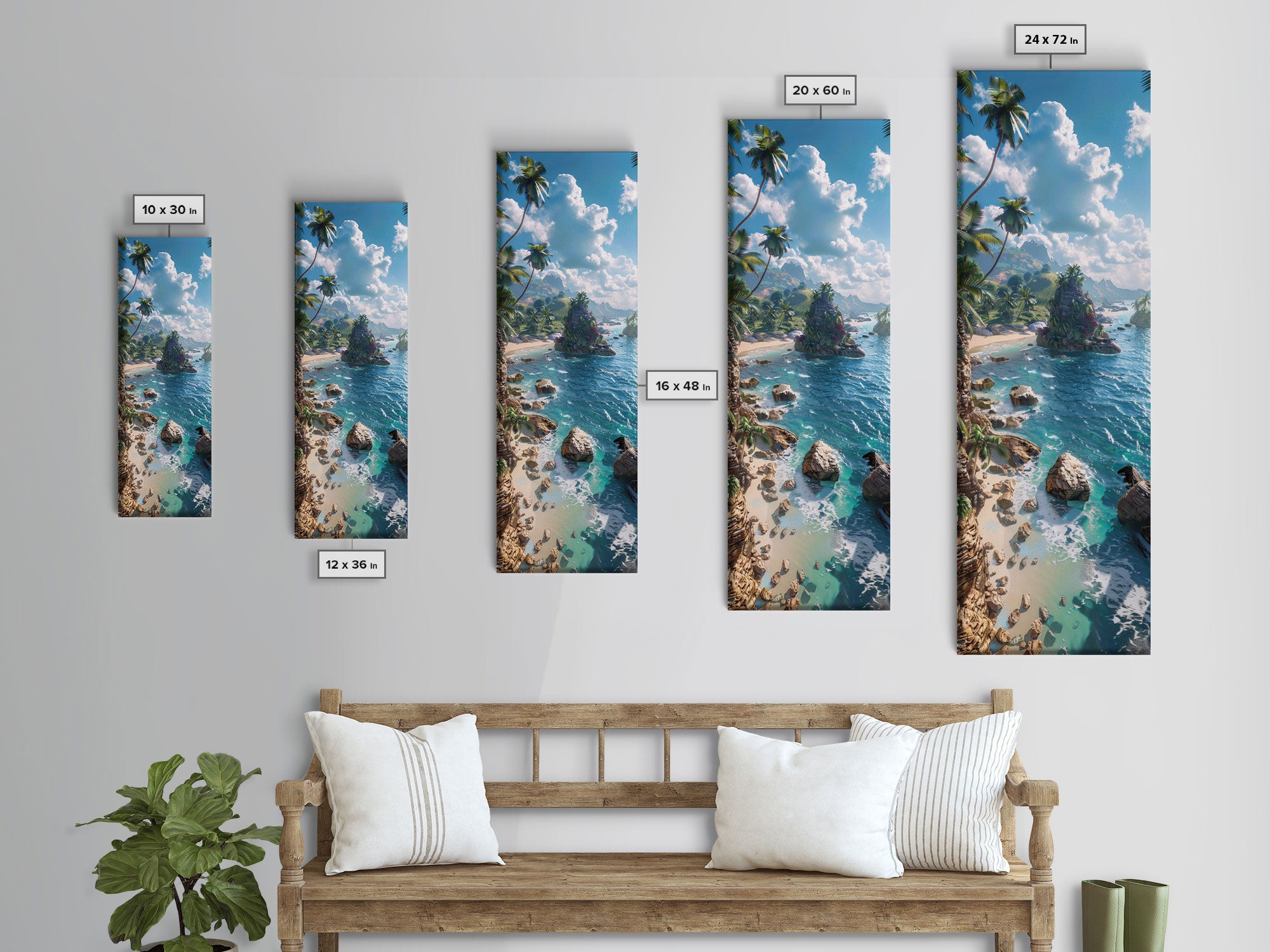 Idyllic Island Shoreline With Crystal Waters, Farmhouse Art For Modern Homes, Boho And Minimalist Wall Art In Tall Canvas Print