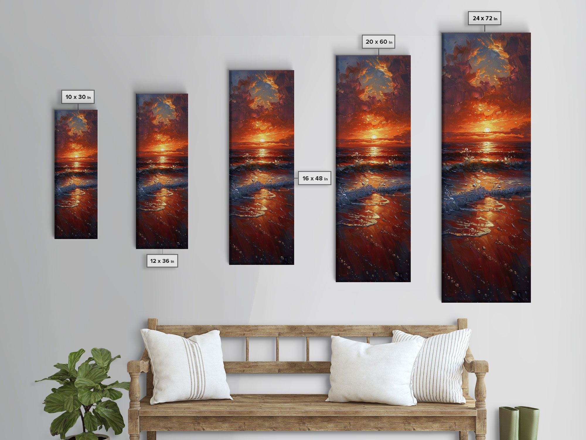 Reflective Lake Sunset Peaceful Nature Scene Farmhouse Bedroom Art Framed Canvas Print Tall Art Japanese Style Art