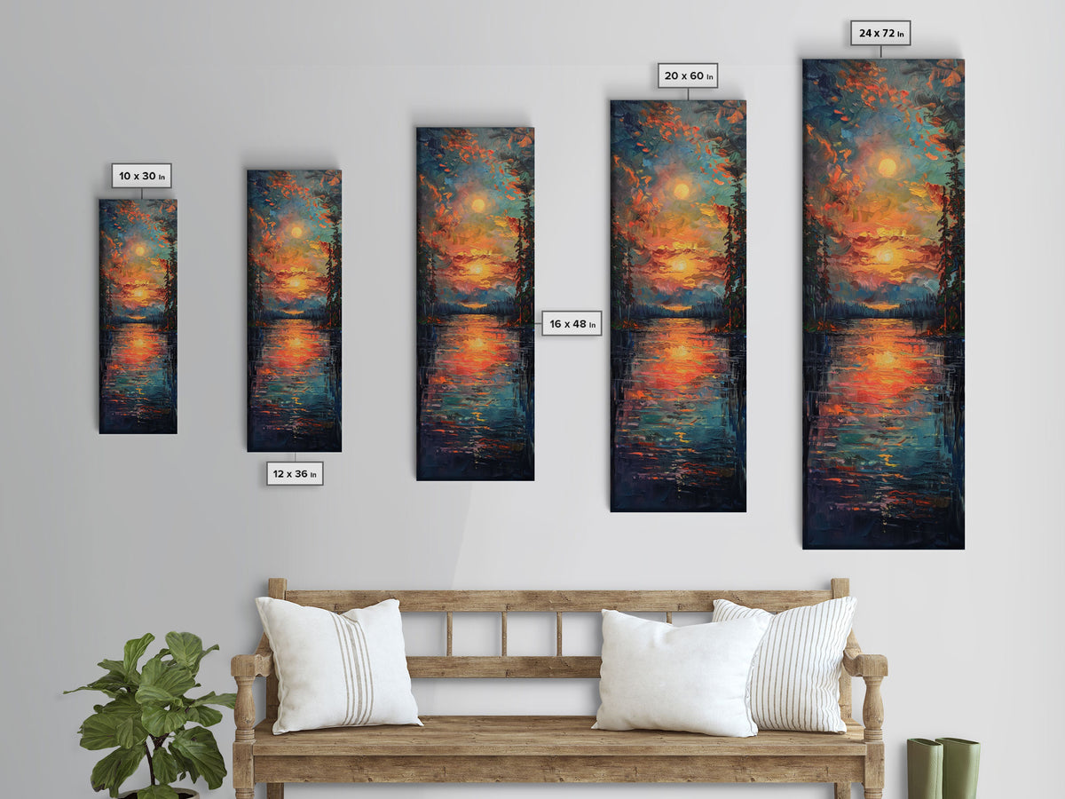 Radiant Sunrise Over Rolling Hills Vibrant Landscape Art Framed Canvas Print Tall Art Japanese Style Art