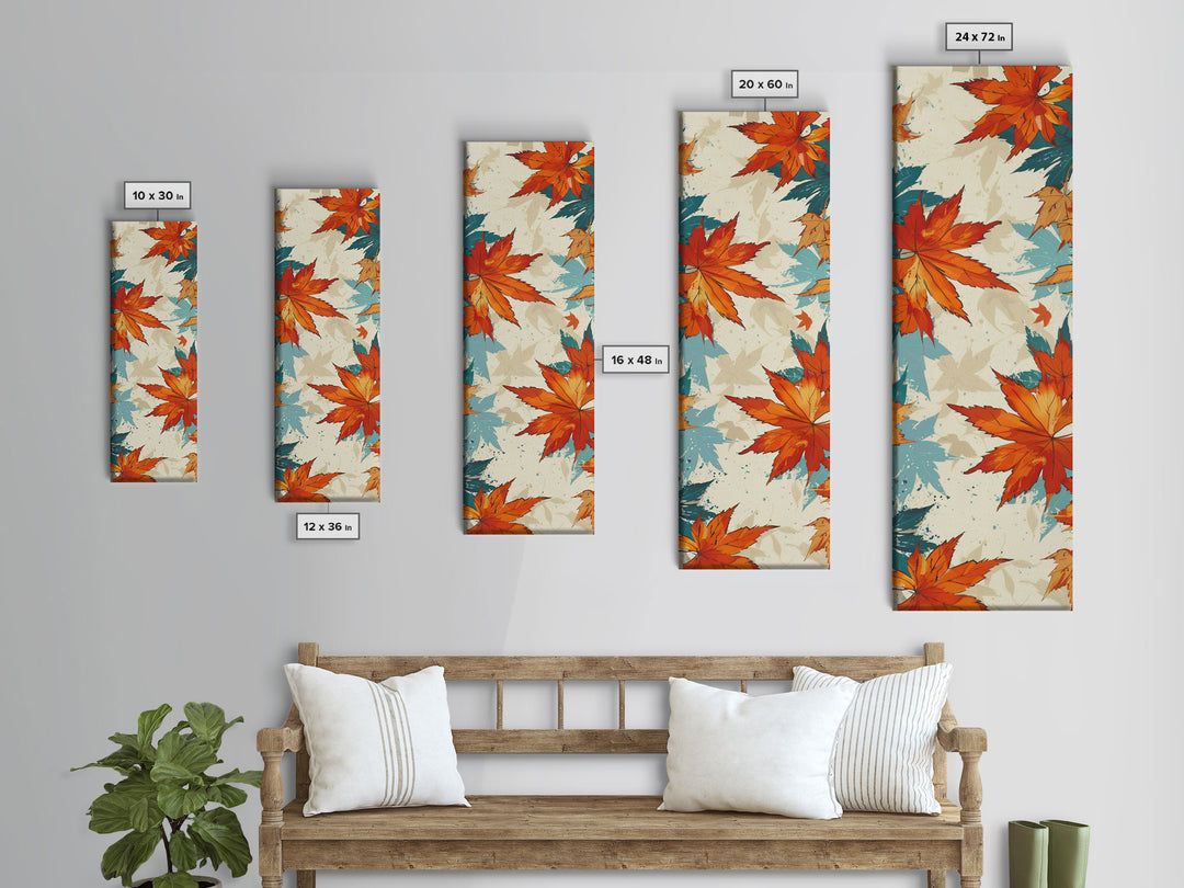 Japanese Autumn Leaves Canvas Print In Ukiyo-e Style, Traditional Woodblock Art, Framed Canvas Print, Tall Skinny Japanese Wall Art, Ready To Hang
