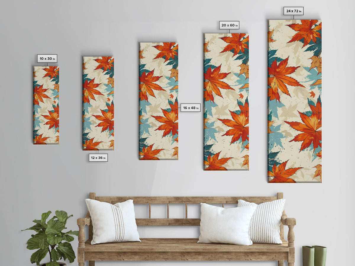 Japanese Autumn Leaves Canvas Print In Ukiyo-e Style, Traditional Woodblock Art, Framed Canvas Print, Tall Skinny Japanese Wall Art, Ready To Hang