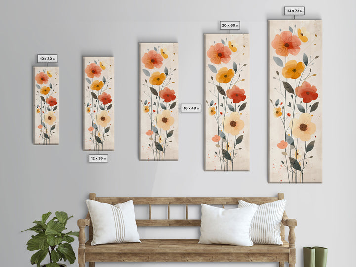Delicate Poppy Flowers Skinny Art Tall Art Japanese Ukiyo-e Inspired Floral Print Framed Canvas Wall Art