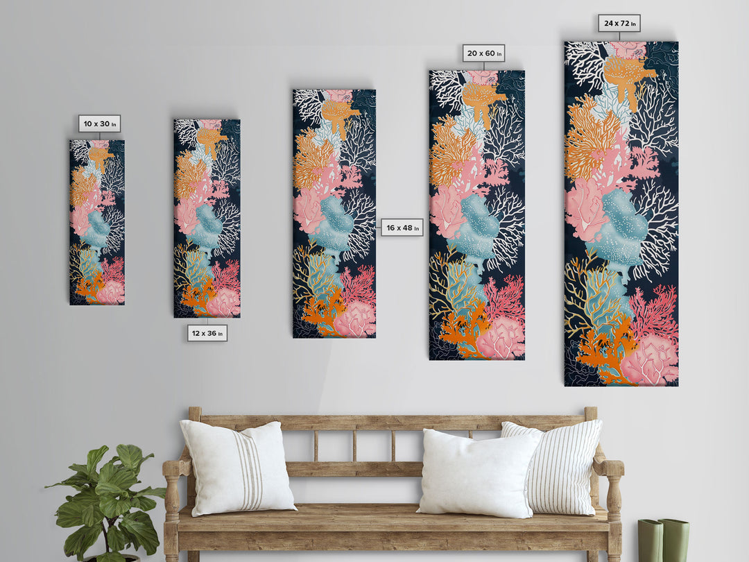 Intricate Coral Reef Art in Vibrant Colors on Tall Vertical Canvas Print Perfect for Underwater Sea Life-Themed Decor