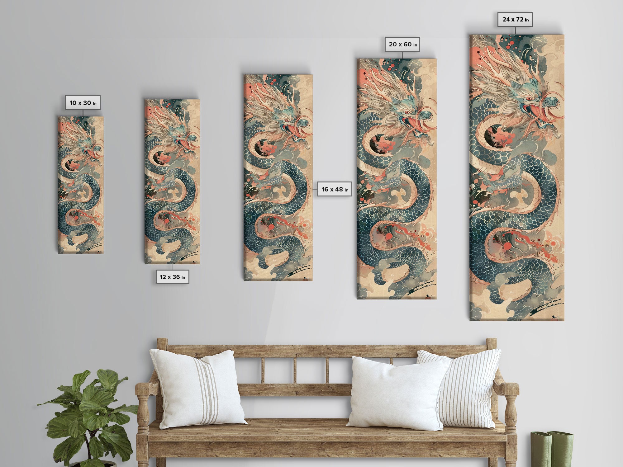 Mythical Japanese Dragon in Swirling Clouds – Skinny Art on Framed Canvas Print
