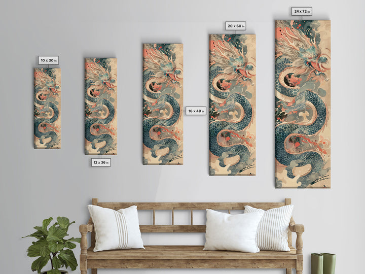 Mythical Japanese Dragon in Swirling Clouds – Skinny Art on Framed Canvas Print