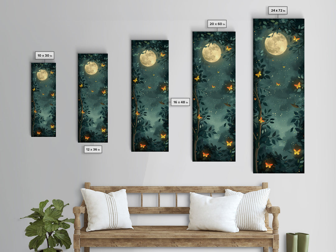 Full Moon And Butterflies In A Night Forest Japanese Style Framed Canvas Print, Wall Art Ready To Hang For Your Home