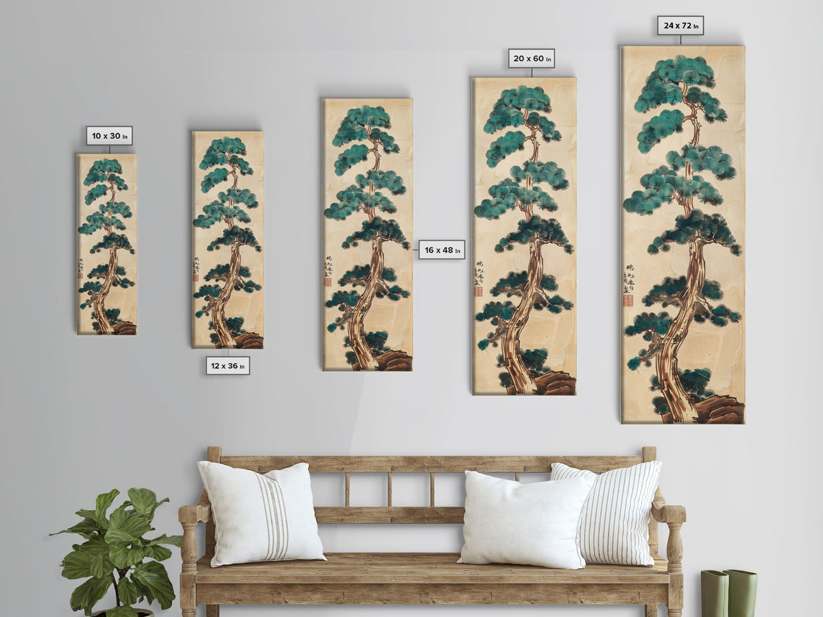 Japanese Pines Artistic Interpretation Tall Branches Skinny Art Tall Art Framed Canvas Print Japanese Style Art Ukiyo-e Art Wood Block Print Classic