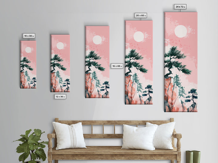 Ethereal Reeds In Windy Meadow Blush Tones Skinny Art Tall Art Framed Canvas Print Japanese Style Art Ukiyo-e Art Wood Block Print Nature