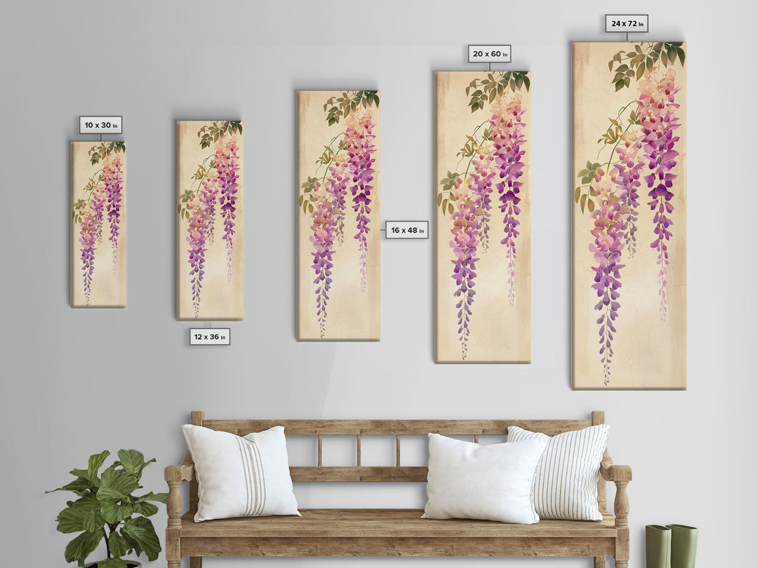 Hanging Wisteria Flowers In Purple Tones Japanese Style Framed Canvas Print, Wall Art Ready To Hang For Living Spaces