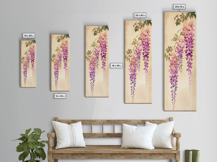 Hanging Wisteria Flowers In Purple Tones Japanese Style Framed Canvas Print, Wall Art Ready To Hang For Living Spaces
