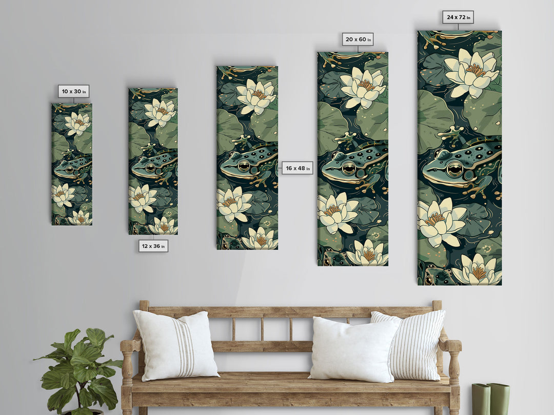 Elegant Japanese Peacock with Blossoms Tall Skinny Framed Canvas Print - Ukiyo-e Art Wall Décor