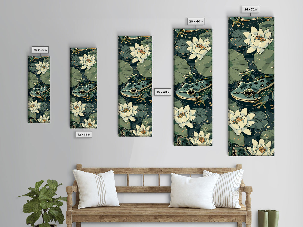 Elegant Japanese Peacock with Blossoms Tall Skinny Framed Canvas Print - Ukiyo-e Art Wall Décor