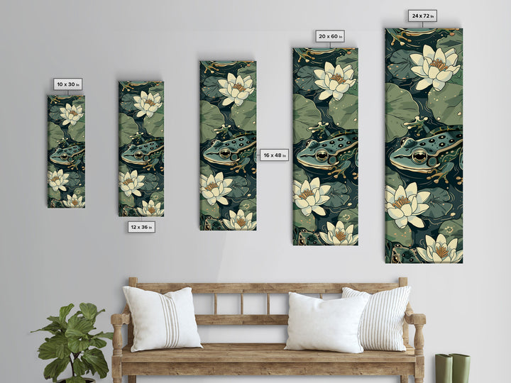 Elegant Japanese Peacock with Blossoms Tall Skinny Framed Canvas Print - Ukiyo-e Art Wall Décor